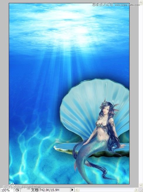 Photoshop合成在深海底的美人鱼海报效果18