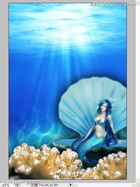 Photoshop合成在深海底的美人鱼海报效果23