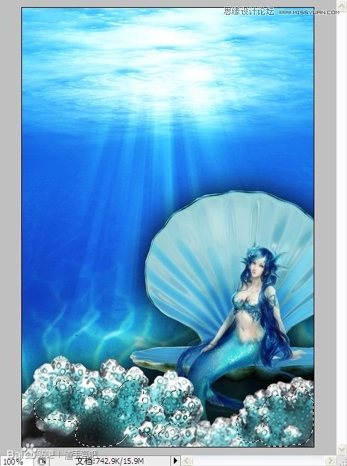 Photoshop合成在深海底的美人鱼海报效果24