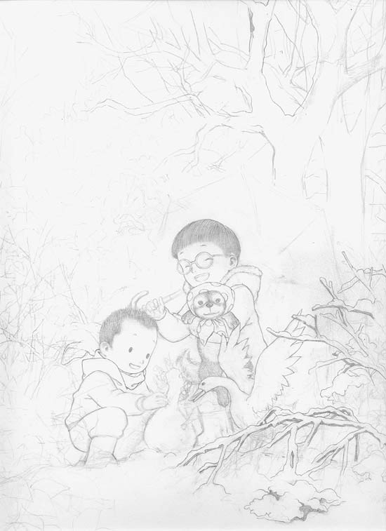 PS鼠绘精细的玩雪人的儿童插画5