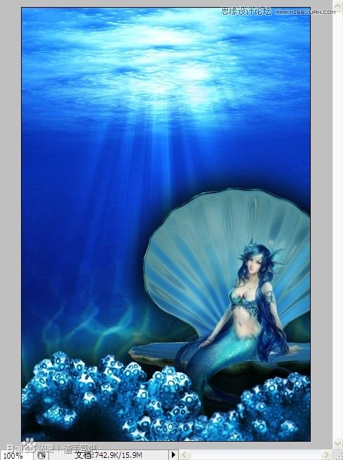 Photoshop合成在深海底的美人鱼海报效果31