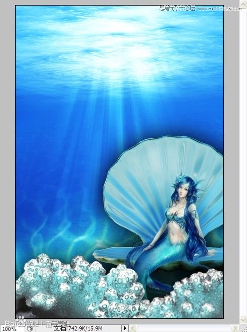 Photoshop合成在深海底的美人鱼海报效果25