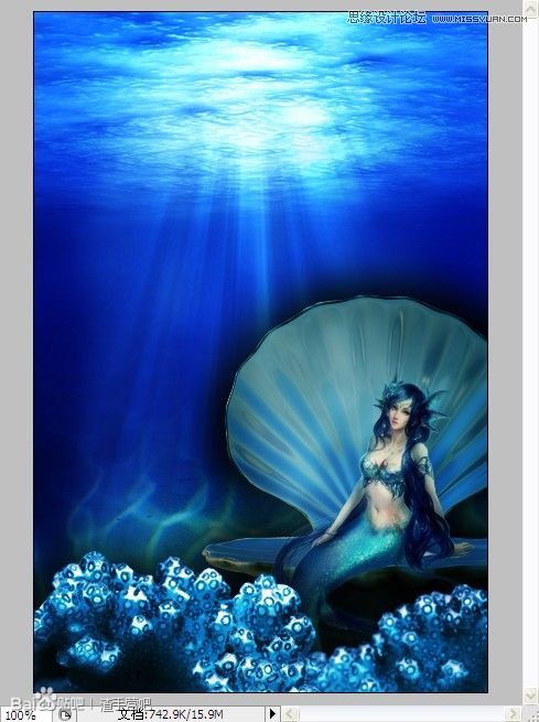 Photoshop合成在深海底的美人鱼海报效果32