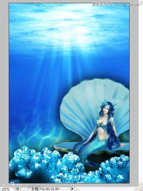 Photoshop合成在深海底的美人鱼海报效果28
