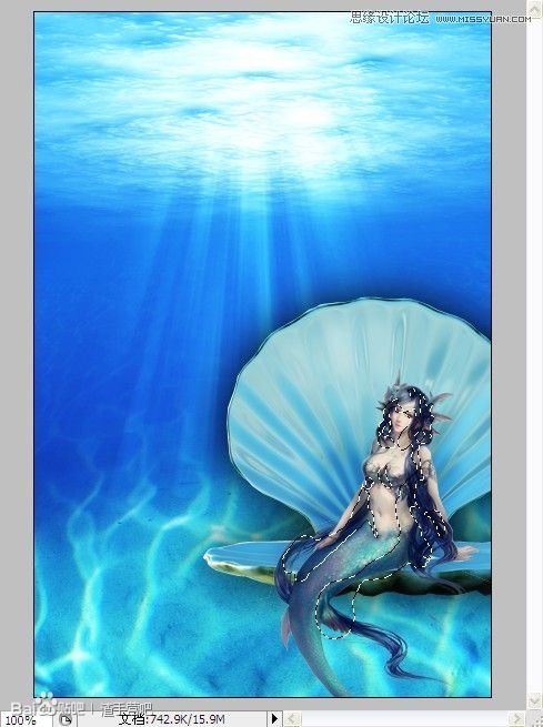 Photoshop合成在深海底的美人鱼海报效果19