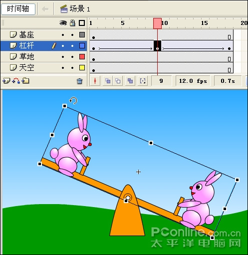 Flash设计制作可爱的小兔子跷跷板动画实例教