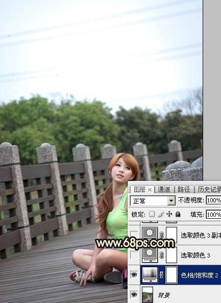 Photoshop给公园木桥上的人物加上唯美橙色霞光5