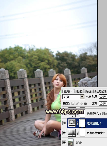 Photoshop给公园木桥上的人物加上唯美橙色霞光8