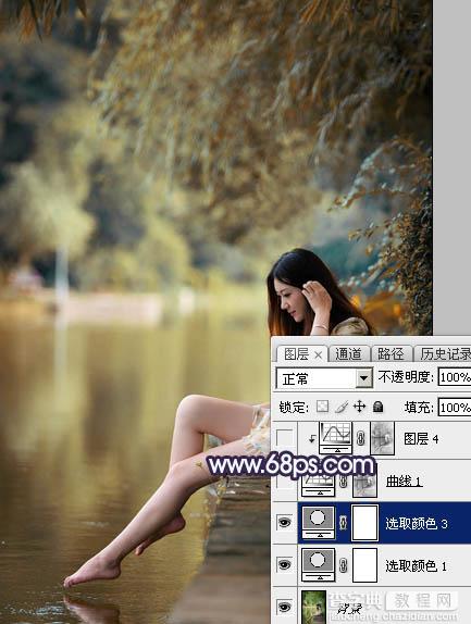 Photoshop打造唯美的淡调蓝紫色湖景人物图片9