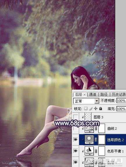 Photoshop打造唯美的淡调蓝紫色湖景人物图片19