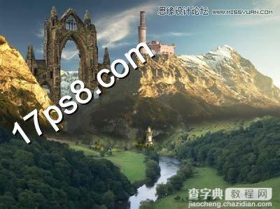 Photoshop合成山顶上巍峨城堡教程6