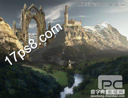 Photoshop合成山顶上巍峨城堡教程7
