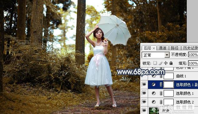 Photoshop给树林人物图片增加唯美的暗调霞光9