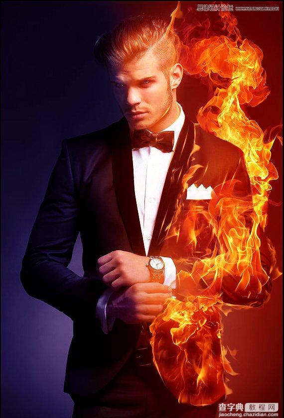 Photoshop绘制超酷的帅哥人像火焰燃烧效果1