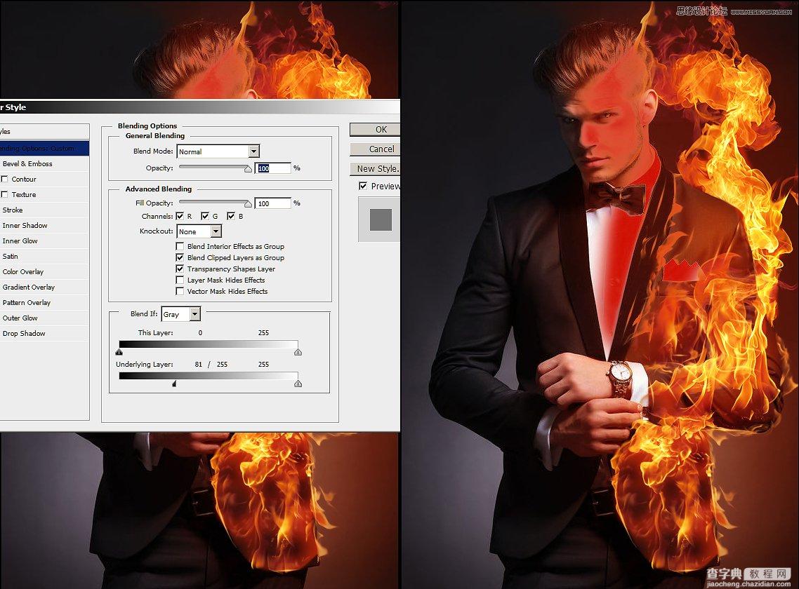 Photoshop绘制超酷的帅哥人像火焰燃烧效果17