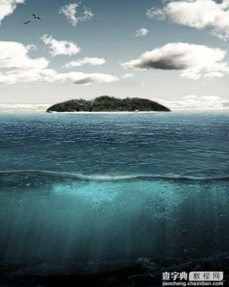 PS合成制作出漂浮在海面上的岛屿2