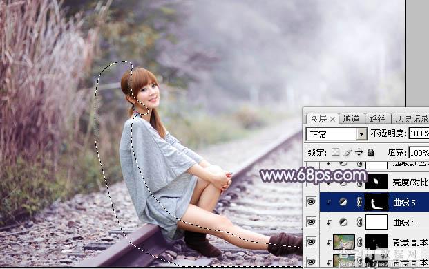 Photoshop为铁轨人物图片打造梦幻的蓝褐色效果31