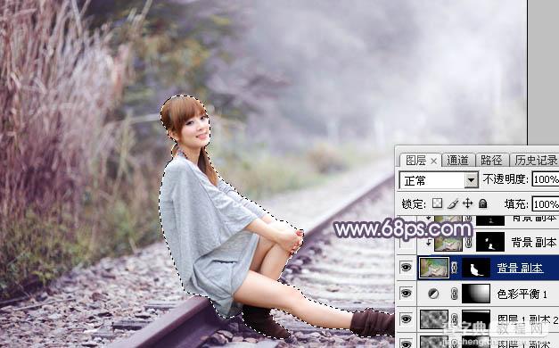 Photoshop为铁轨人物图片打造梦幻的蓝褐色效果29