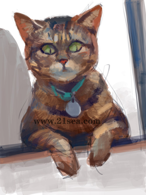 painter绘制正在玩ipad游戏的猫咪6