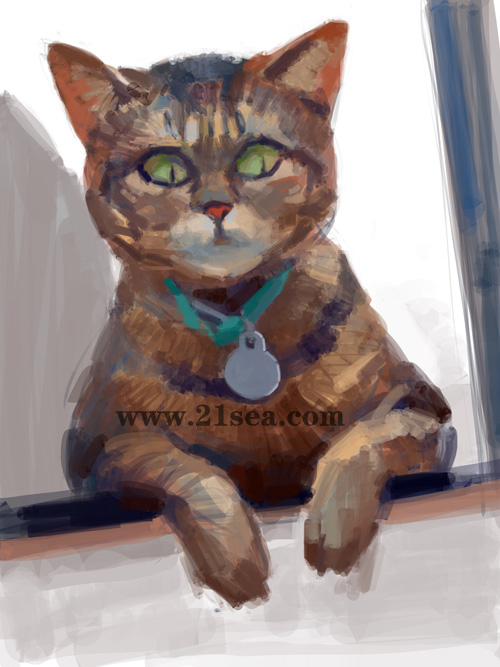 painter绘制正在玩ipad游戏的猫咪7