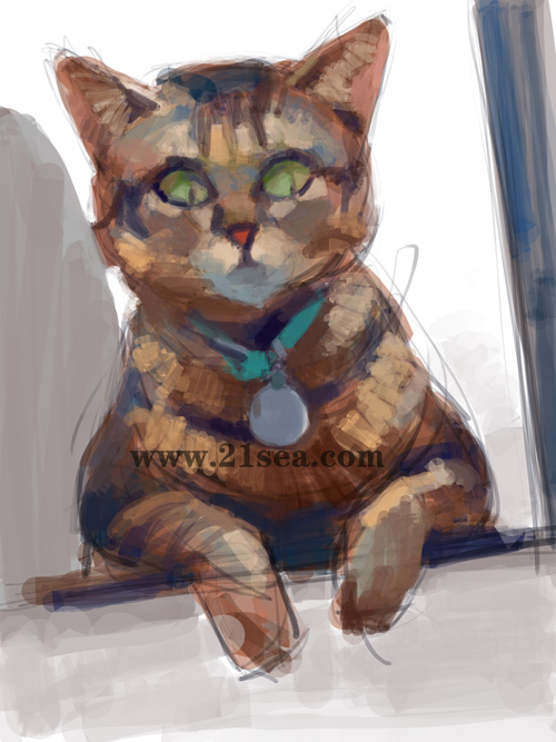 painter绘制正在玩ipad游戏的猫咪5