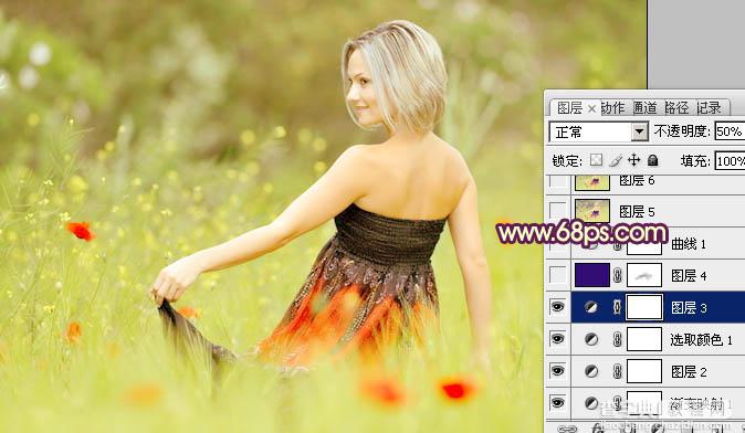 Photoshop将外景人物图片调成甜美的紫黄色13