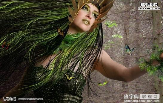 photoshop 创意合成教程 幽暗森林里的绿色魔女27