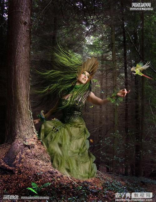 photoshop 创意合成教程 幽暗森林里的绿色魔女36