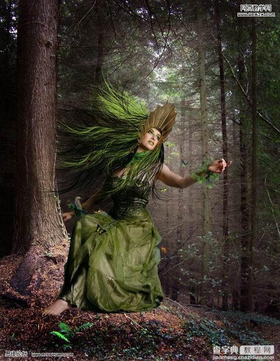 photoshop 创意合成教程 幽暗森林里的绿色魔女29