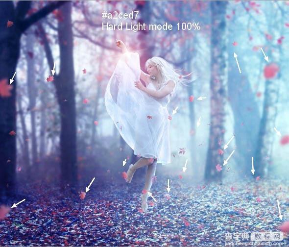 PS合成在唯美的秋色树林中舞动的白衣美女79