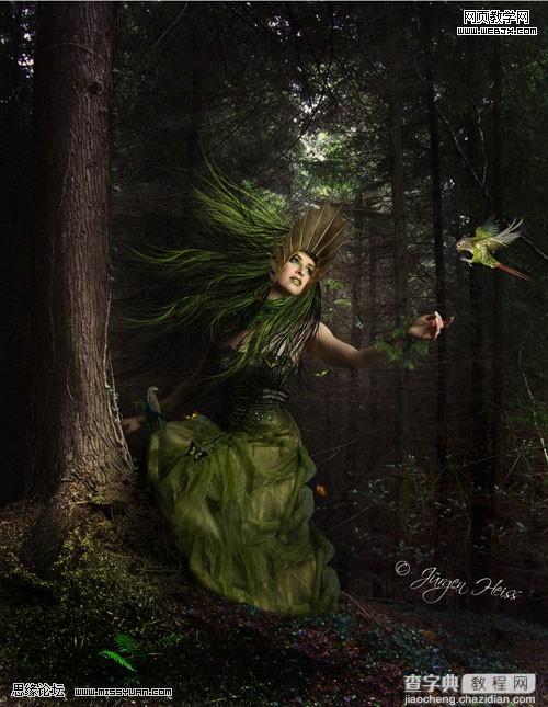 photoshop 创意合成教程 幽暗森林里的绿色魔女1