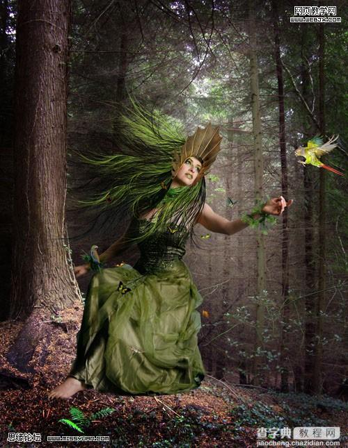 photoshop 创意合成教程 幽暗森林里的绿色魔女30
