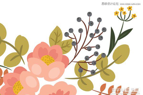 Illustrator画笔工具绘制漂亮复古典雅风格的花朵花藤教程15