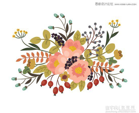 Illustrator画笔工具绘制漂亮复古典雅风格的花朵花藤教程32