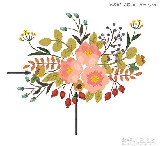 Illustrator画笔工具绘制漂亮复古典雅风格的花朵花藤教程26