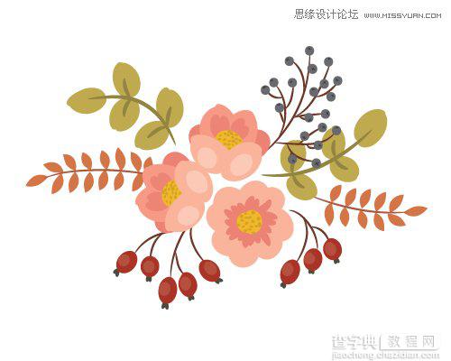 Illustrator画笔工具绘制漂亮复古典雅风格的花朵花藤教程9