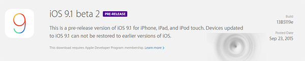 苹果官方iOS9.1开发者预览版Beta2固件下载大全1
