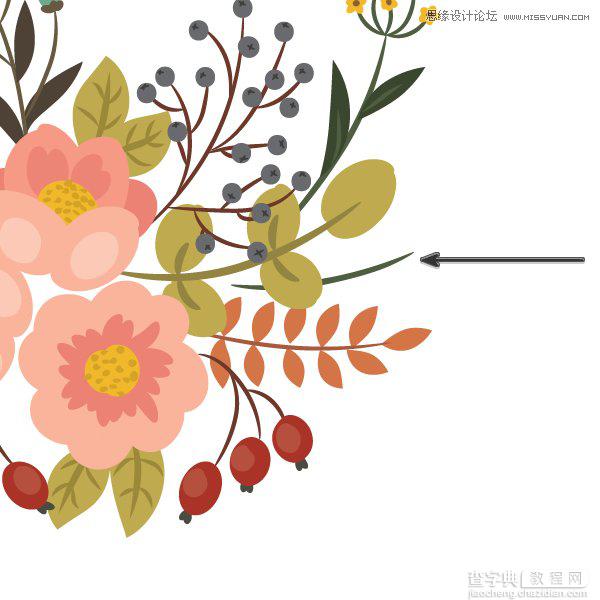 Illustrator画笔工具绘制漂亮复古典雅风格的花朵花藤教程21