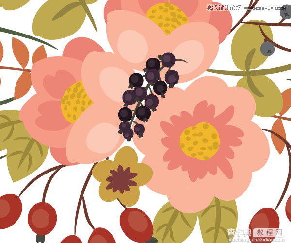 Illustrator画笔工具绘制漂亮复古典雅风格的花朵花藤教程30