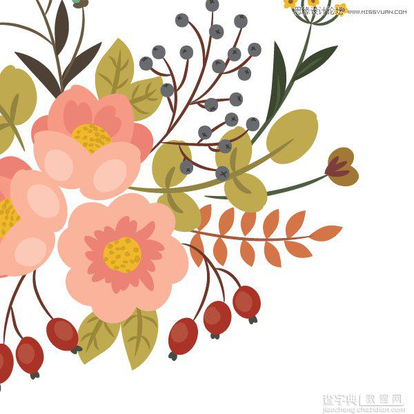Illustrator画笔工具绘制漂亮复古典雅风格的花朵花藤教程23