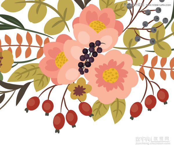 Illustrator画笔工具绘制漂亮复古典雅风格的花朵花藤教程29