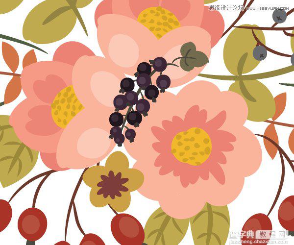 Illustrator画笔工具绘制漂亮复古典雅风格的花朵花藤教程31