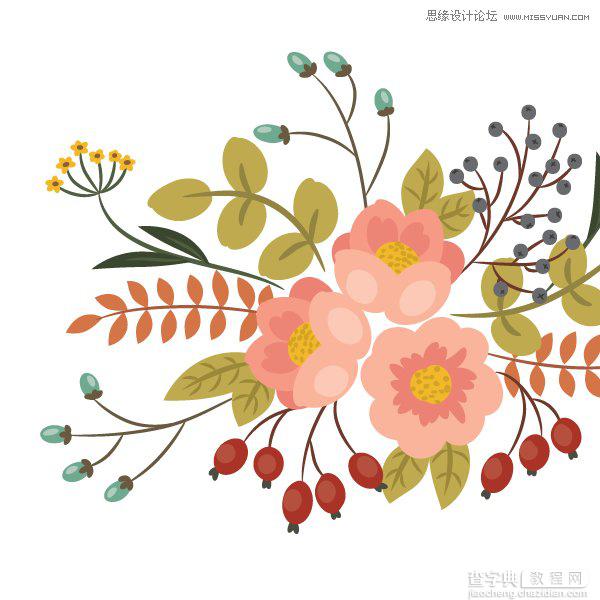 Illustrator画笔工具绘制漂亮复古典雅风格的花朵花藤教程19