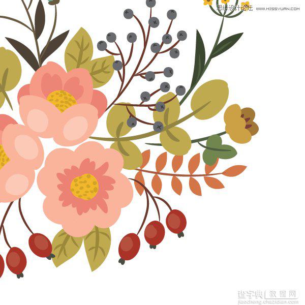 Illustrator画笔工具绘制漂亮复古典雅风格的花朵花藤教程25