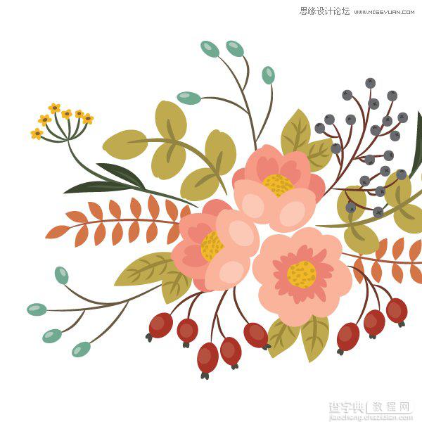 Illustrator画笔工具绘制漂亮复古典雅风格的花朵花藤教程18