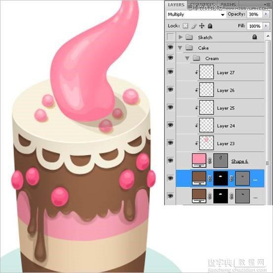 Photoshop绘制甜美精致的巧克力蛋糕教程47