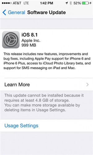 苹果iOS8.1升级内存不够怎么办？2