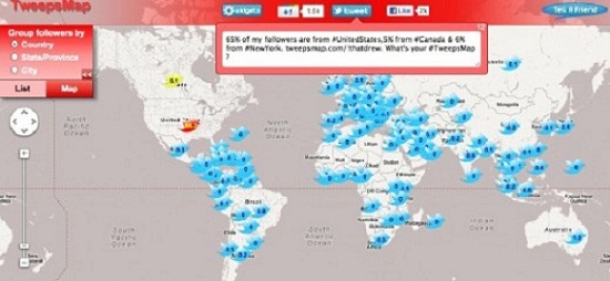 Tweepsmap应用：轻松获悉Twitter粉丝的地理分布1