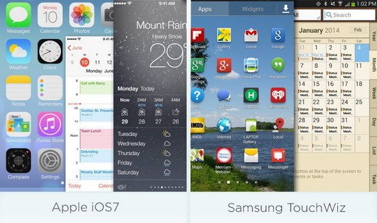 苹果iOS 7、三星TouchWiz界面PK2