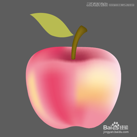 Illustrator网格工具绘制带有绿叶子的红苹果教程11
